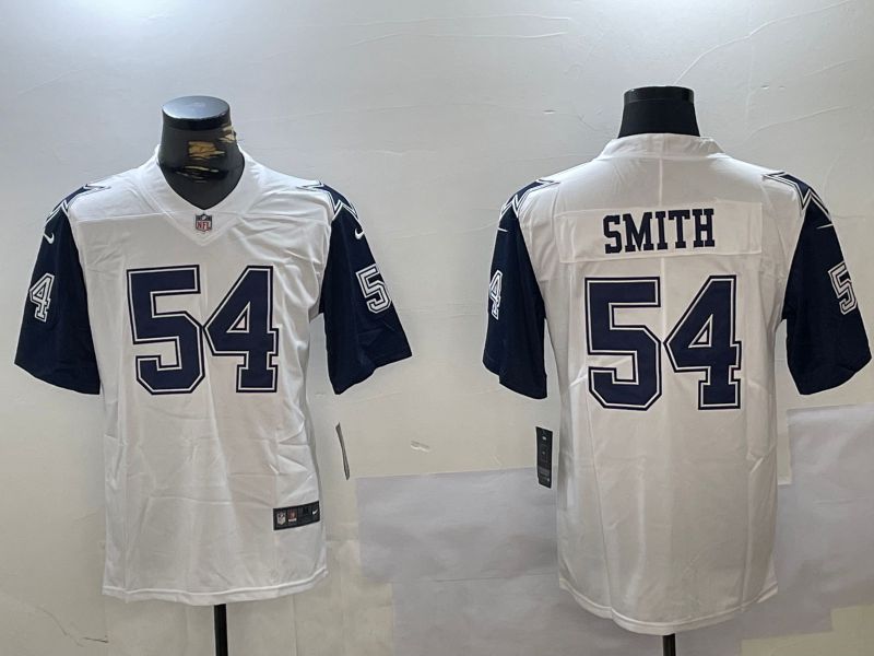 Men Dallas Cowboys #54 Smith White 2024 Nike Vapor Limited NFL Jersey style 1